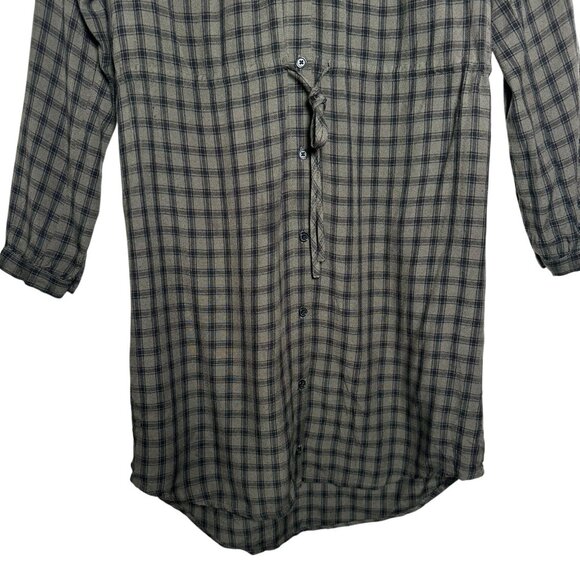 Rails Womens Small Bella Tie Waist Dress Olive Iron Check Button Up Long Sleeve - Picture 5 of 14
